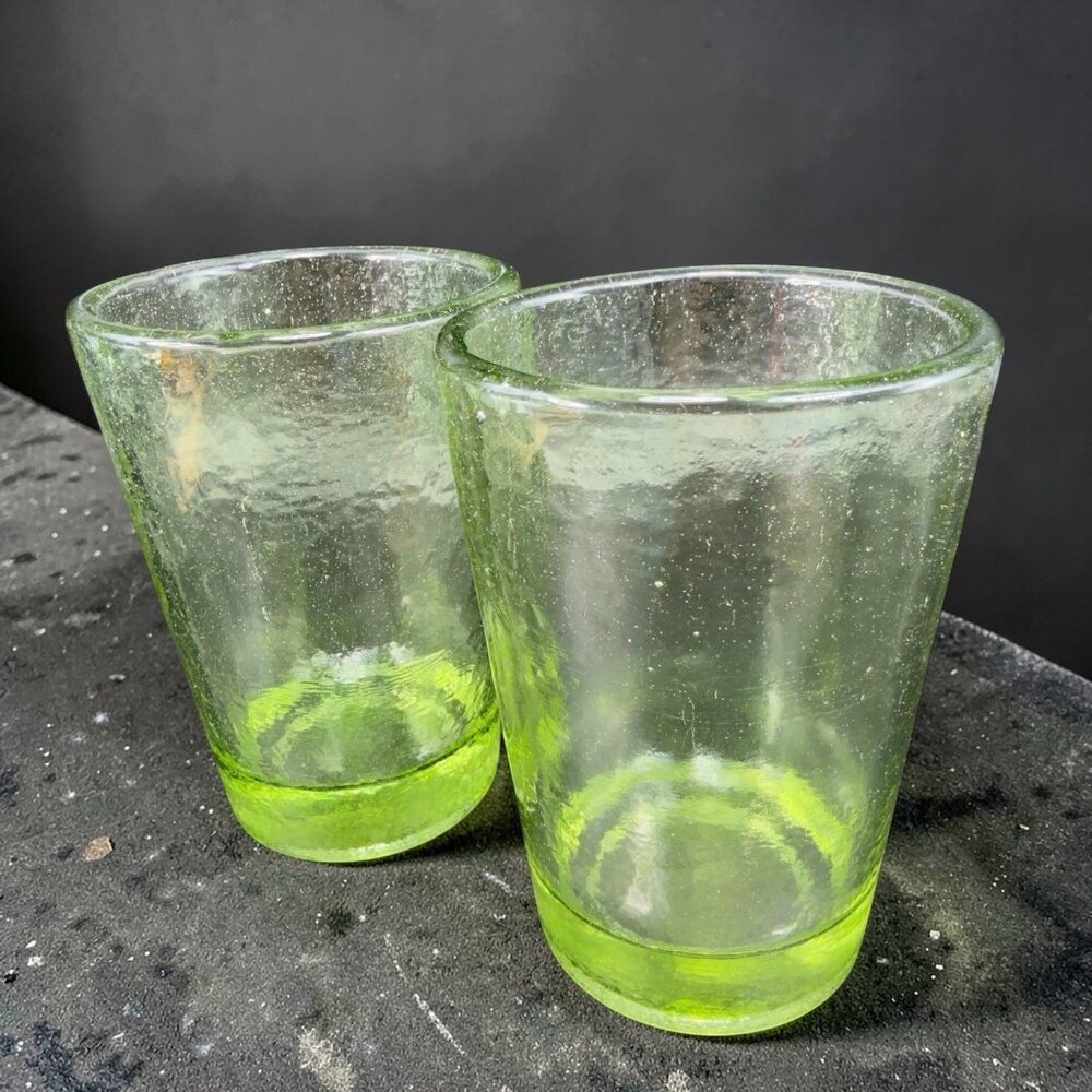 Fire and Light Recycled Glass Tumbler Olive Green Barware Glasses 4.5inch Set 2
